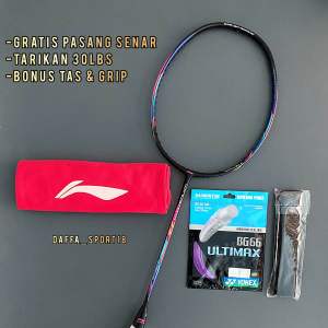 Raket Badminton Lining Windstorm 72 Terpasang Senar Free Tas Dan Grip