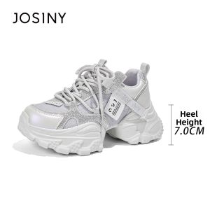 Josiny | Silver Thin Summer Breathable Thick-Heel Sport Shoes