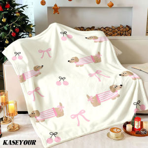 Beast Kingdom | Pink Dachshund Cherry Winter Summer Flannel Blanket Throw Fleece Soft Fuzzy Plush Cozy Fleece Blankets for Sofa Ideal Gifts