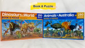 Dinosaurs & Australian Animals 2 Puzzles & Books Gift Set for Kids to Read & Play