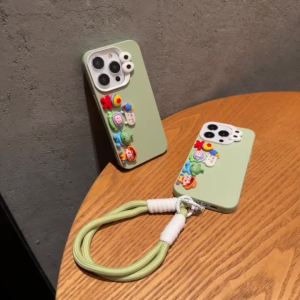 3D วางการ์ตูนตุ๊กตาสีเขียวอ่อนเคสศัพท์สำหรับ iPhone 11 12 13 14 15 16 Pro Max Plus ครอบคลุมเต็มรูปแบบ Anti Fall Soft Cover สำหรับ IPhone13 Case