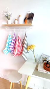 ฟรี ส่งผ้าเช็ด หน้า ผ้าเช็ดผม นาโน ขนเป็ด น้ำได้ดี ลายริ้ว คละสี ขนาด 35x75 ซม. แพ็คละ 6 ผืน