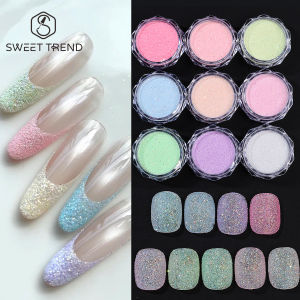 9pcs Holographic Sugar Nail Glitter Powder Set Shimmer Candy Pink Purple Blue Paillette Sparkly Japanese Macaron Manicure Flash
