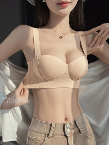 Womens Gathered Bra Thickened Anti-Sagging Skin Color 2025 Spring New Style V-Neck Three Quarter Cup Fixed Strap Underwear