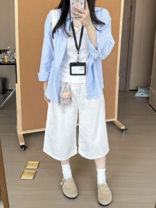 QIANCHANGNAAI | White Wide Leg Capri Pants Slim Fit Plus Size
