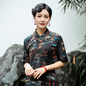 Classic Reformed Chinese Cheongsam Top Short Sleeve Womens Summer Fashion Slimming Hanfu Style Versatile Traditional Costume