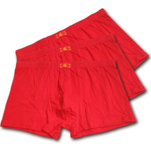 Red Underwear Mens Boxers Boyshorts 100 Cotton Fabric Fu Character Birth Year Pressure Base Mid Waist plus Size Loose