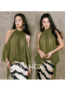 WANGXO | Áo Dập Vai Co Dãn Voan Ammonium Rayon Đồng Bóng