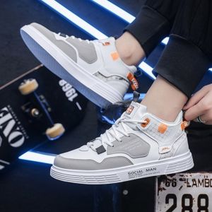 Men White Sneakers Mid Cut Korean Rubber Shoes for Men Waterproof Sport Running Casual Shoes For Men