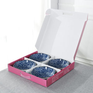 Japanese Style Ceramic Plate Set of 4 Gift Box Creative Plum Blossom Shape Fruit Salad Vegetable Dish Plate Underglaze Color