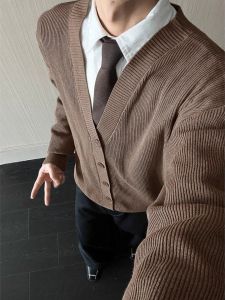 OUMULONG | Mens Light Sophisticated Casual V-Neck Knit Cardigan