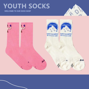 Trendy Ader Error Snow Mountain Hercules Socks Light Pink Pure Cotton Sports Street Men and Women All-Matching Tube Socks