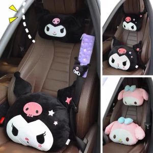 Sanrio Kuromi หมอน Plush Kawaii Kuromi รถ Headrest ความปลอดภัยที่นั่งเข็มขัดเบาะ My Melody ตุ๊กตารถตกแต่งสาวของขวัญ