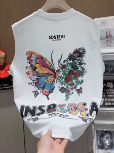 ฤดูร้อนแฟชั่นผู้ชายผีเสื้อพิมพ์ไม่มีแขนเสื้อยืดอินเทรนด์All-MatchหลวมFit Cool Cottonกีฬาเสื้อกั๊ก