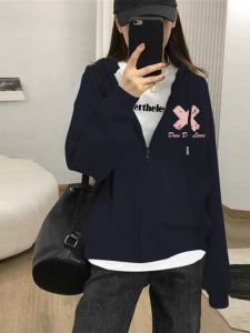 Slim Fit Casual Hoodie Jacket Womens Thin Loose Comfortable Style Polyester Cotton Blend Long Sleeve Zipper Closure Printed