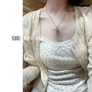 เสื้อกล้ามสายเดี่ยวลูกไม้ลายดอกไม้เล็กๆสไตล์สาวหวานบัลเล่ต์ BM บริสุทธิ์พร้อมแผ่นรองหน้าอกใส่ช่วงฤดูใบไม้ผลิสำหรับผู้หญิงใส่ด้านในใส่ด้านนอกหลังสวย