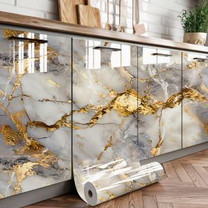 Miếng Dán Trang Trí Bếp Và Máy Hút Mùi Bằng Đá Cẩm Thạch Mạ Vàng Tự Dính Chống Thấm Nước Chống Dầu Chống Ẩm Chất Liệu PVC Dùng Cho Nhà Bếp