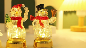 Crystal Christmas Candles LED Light Transparent Electronic Night Lamp Santa Snowman Desktop Decor