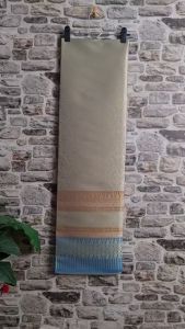 246.ผ้าไหมแกมฝ้าย ผ้าทอทั้งผืน ลายราชาภิเษก สีเชิงฟ้า