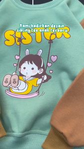 Sweater Anak Motif Sibling Couple Combinasi Laki Laki Perempuan Mint - Almond
