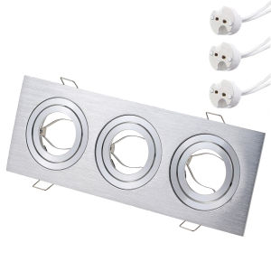 JOYINLED 3-Head Square Recessed Spotlight Frame with MR16 GU5.3 Lamp Holder Silver 85mm Cutout LED Ceiling Downlight Fixture