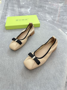 Ladies Fashion Single Shoes Butterfly Knot Design Genuine Leather Slip-On Summer New Style Flat Bottom Rubber Sole Casual Loafers