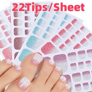 22Tips/Sheet Gradient Glitter Toe Nail Wraps Full Cover Self-Adhesive Toenail Stickers Baking Free for Summer Foot Decor Decals