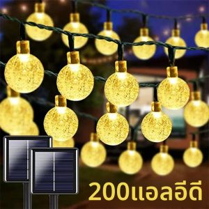 20 ~ 200LED พลังงานแสงอาทิตย์ String ไฟคริสตัลกลางแจ้ง Fairy โคมไฟคริสต์มาส Garland 8 โหมดกันน้ํา Patio Light สําหรับ Garden Party Decor