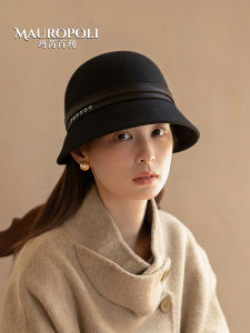 Elegant Black Woolen Fisherman Hat Womens Autumn Winter Fashionable Wide Brim Cap Stylish French Style Travel Hat