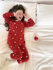 ชุดนอนเด็กผ้าฝ้ายแท้ฤดูใบไม้ร่วง/ฤดูหนาว ชุดนอนเด็กชายและเด็กหญิง ชุดนอนผ้าฝ้ายแท้ระดับ a เสื้อผ้าใส่ในบ้านสำหรับเด็ก ชุดนอนเด็ก