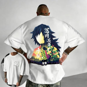 Demon Slayer Mens T-shirt Giyu Tomioka Japan Anime Summer Boys Spring Autumn Childrens Short-sleeved Casual Parent-child Wear