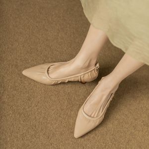 Lamb Skin Cat Heel Single Shoes Womens Autumn Soft Leather Spring Summer Commute Professional Work High Heels Real Leather Spring Autumn Style