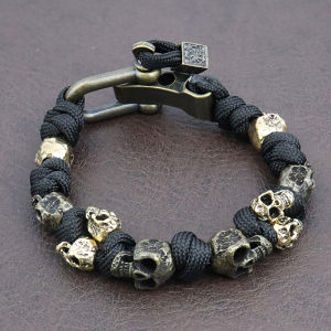 Vintag Design Skull Bracelets Popular Charm Adjustable Handmade Woven Bracelet for Men Punk Rock Motorcycle Jewelry Dropshipping
