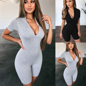 Slim Fitting Jumpsuit Short Sleeve Slim Fit Bodysuit Short Sleeve Shorts