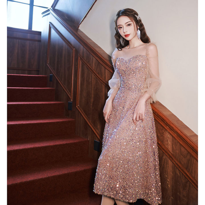 EAGLELY Elegant Formal Banquet Sequins Glitter Evening Dress ...
