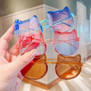 New Korean Style Cat Shape Childrens Cute Cartoon Sunglasses Kids Anti UV Eyewear Round Colourful Sunglass