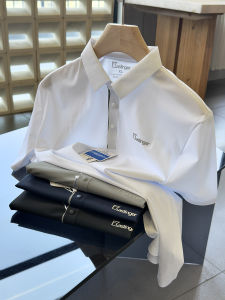 Mens Basic Fit Ice Silk Texture Elastic Quick Dry Comfortable Short Sleeve Polo Shirt Outdoor Sports Fashion Urban Style Business Casual