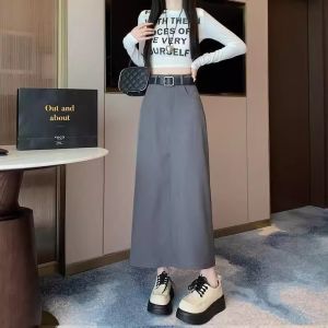 Black Suit Style High Waist A-Line Midi Skirt for Women Straight Cut Asymmetrical Hemline Korean Fashion Commute Style
