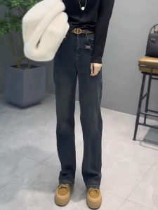 Vintage Indigo Wash Wide Leg Straight Loose Trousers Autumn New Style Casual Long Trousers High Waist Wear-all-matchable Ladies Denim Pants