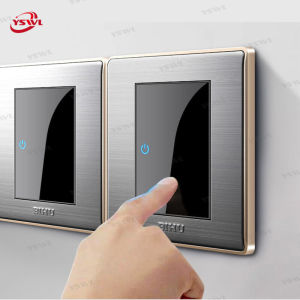YSWL Light Switch Wall universal socket 10-16A With LED night indicator brushed Stainless Steel Obsidian mirror panel 1/2/3/4 Gang 1/2 Way Automatic Reset switches Electrical Outlet Modern