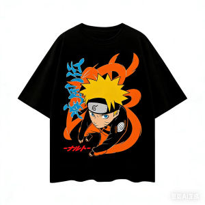 Bandai | Anime "Naruto" 9-tailed Naruto Printed Comfortable Casual Men and women T-shirt pure cotton Breathable Streetwear T-shirt