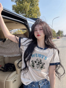 White Printed Short Sleeve T-Shirt Womens Summer Loose Slimming Fashionable Base Layer Shirt Korean Style Commute Youthful