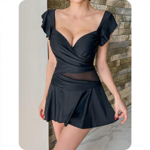 Solid Color One Piece Swimsuit Conservative Cover Up Beach Wear Summer Pink Dress Swimsuit Outfit for Women