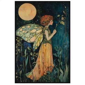 Tranh cô tiên nguyện cầu với mặt trăng ngày rằm chủ đề bảo vệ môi trường.Tranh treo tườngdán tường.CGI-1231