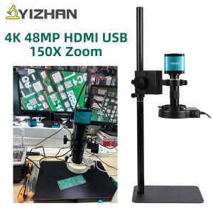 HDMI USB VGA Video Microscope For Electronics 13/38/48MP Industrial Camera 4K/2K 150X Zoom C-Mount Lens 58cm Bracket For watches jewelry textiles chip detection