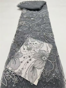 2026 Nigerian Tulle Lace Fabric with Sequins and Beads Nigerian Embroidery Guipure Net Cloth Prom Dresses High Quality