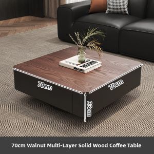 HSMJ | Retro Style Walnut-colored Solid Wood Square Coffee Table