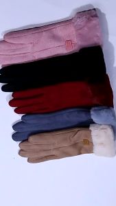 Fashion Winter Gloves Warm Windproof and Cold Touch Screen Cotton Gloves Lady Suede Warm Plush Inside Finger Black Gloves