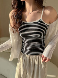 Áo Len Dệt Kim Không Tay Mùa Hè Cho Nữ Áo Ba Lỗ Ôm Vừa Vặn Áo Ba Lỗ Không Tay Áo Ba Lỗ Kẻ Sọc Áo Ba Lỗ Cổ Chữ V