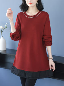 plus Size Womens Ice Silk Knitted Top A-Line Shape Loose Fit Medium Length Thin Style Spring Autumn Fashionable Korean Version